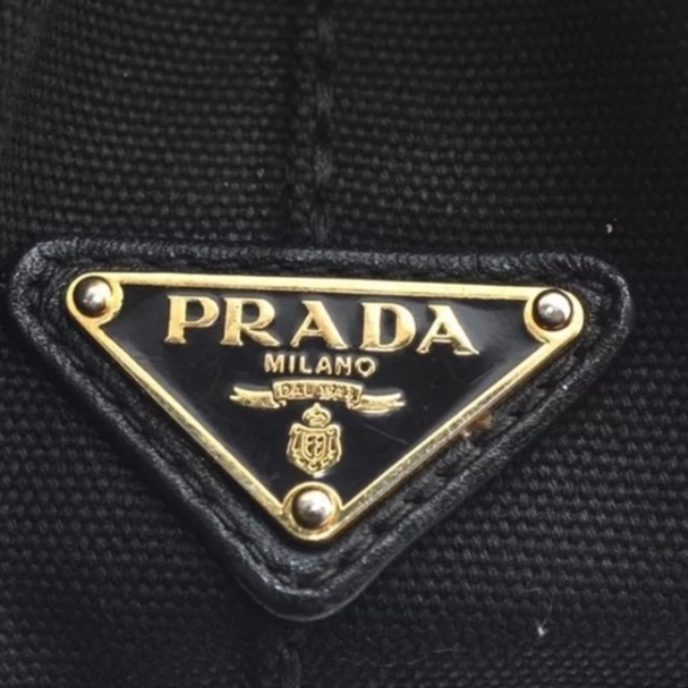 Authentic PRADA Canapa Canvas Shoulder Hand Bag Purse Black small size tote - Picture 17 of 17
